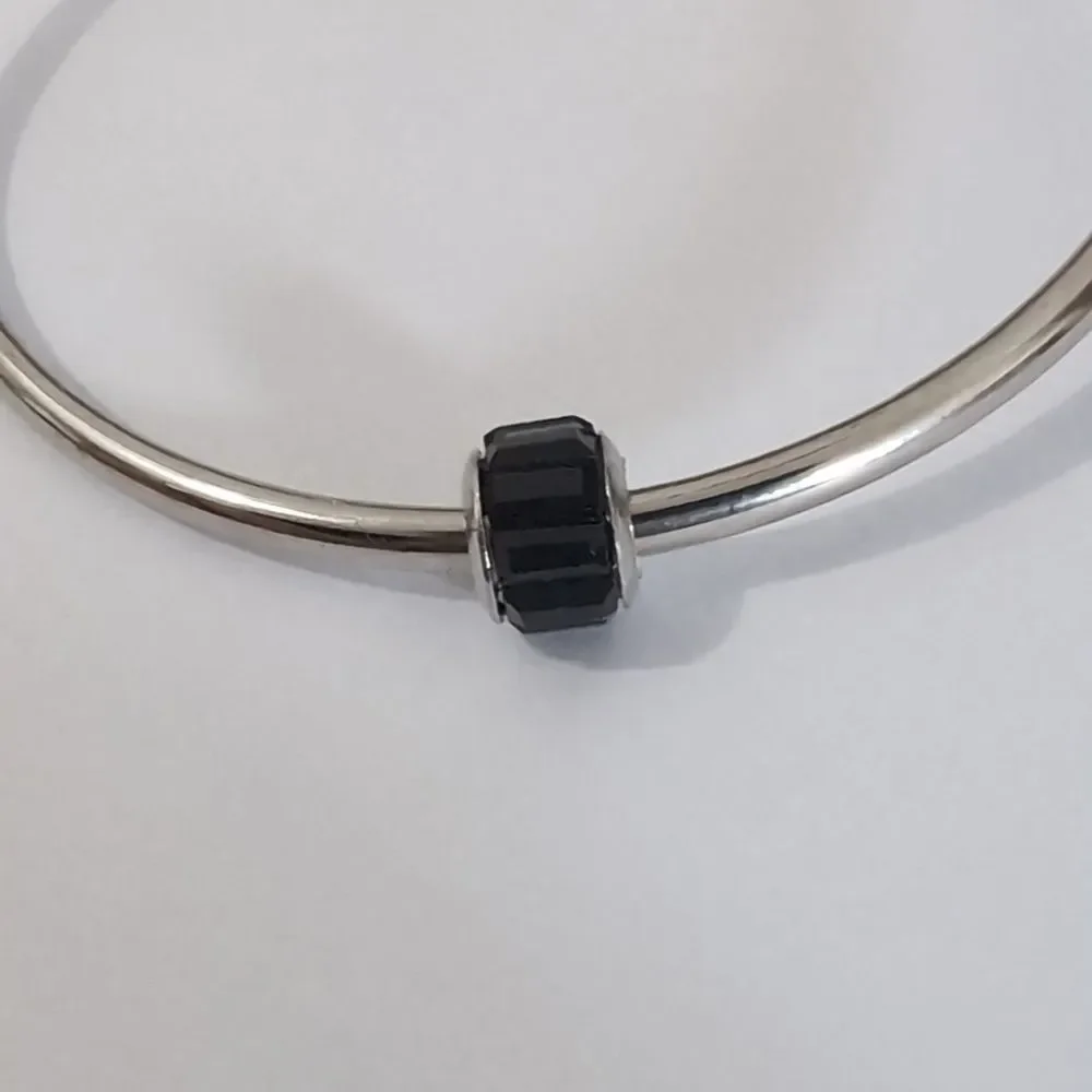 Silver Black Crystal Spacer Charm for Pandora Style Bracelet